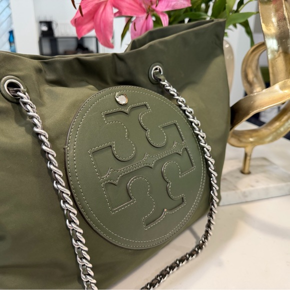 Tory Burch Dark Green Tote with Chain Straps - Picture 2 of 8